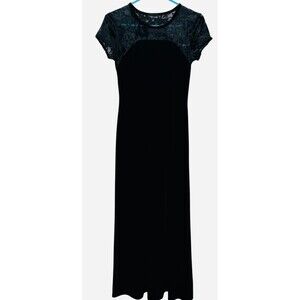 MY MICHELLE Wm 3/4 Black Velvet, Floral Lace Stretch Pullover Maxi Dress